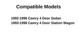 Passenger Right Side Front Door Window Door Glass Compatible with Toyota Camry 4 Door Sedan/Wagon 1992-1996 Models