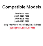 W/ Motor Heated Sliding Back Window Glass Back Power Slider Compatible with Ford F250 / F350 / F450 / F550 Pickup 2017-2025 Models