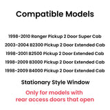Passenger Right Side Quarter Window Door Glass Compatible with Ford Ranger / Mazda B2300 B2500 B3000 B4000 Super/Extended Cab Pickup 1998-2010 (Only For Vehicle Style Has Rear Access Door)