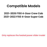 Heated Back Power Slider With Motor Back Window Back Glass Compatible with Ford F150 4 Door Pickup 2021-2026 Models