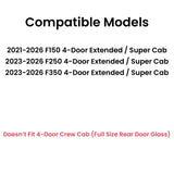 Tempered Driver Left Side Rear Door Window Door Glass Compatible with Ford F150 2021-2025 F250 F350 2023-2025 4-Door Extended/Super Cab Models